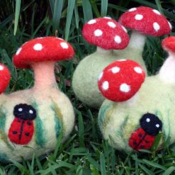 Felted Mushrooms with Ladybird